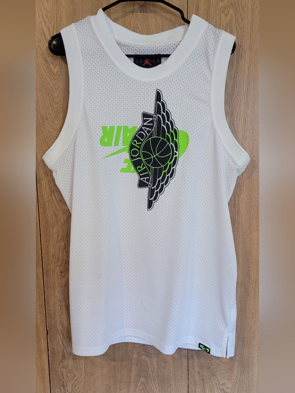Nike Air Jordan White Mesh Basketball Tank with Neon Green Logo
